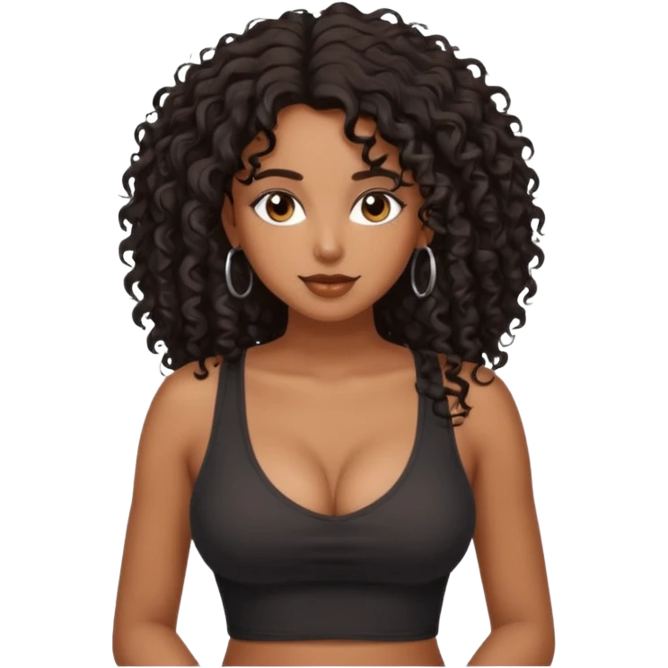 brown skinned lady with curly black hair long hair, messy, nice curves, busty, low cut tank top emoji