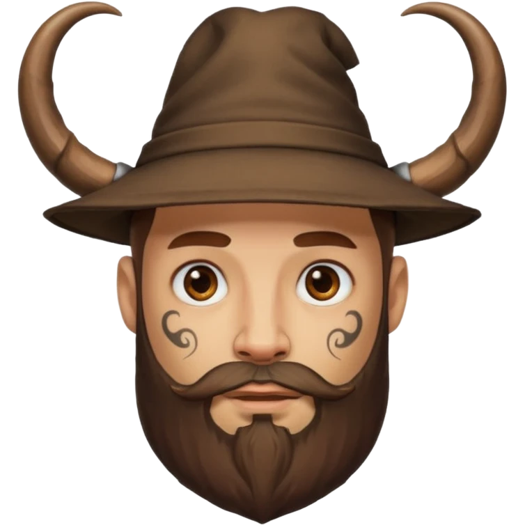 Bearded figure — large brown hat with horn, tattoo on face emoji