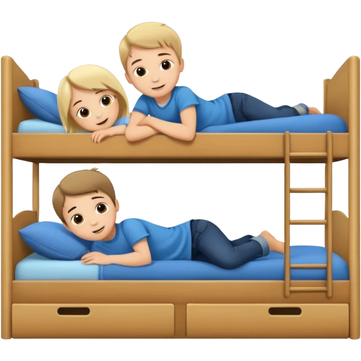 two cute kids on a bunk bed, playful emoji