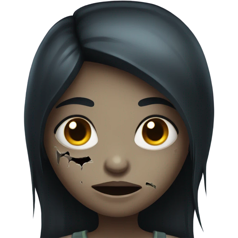 girl zombie with black long hair with teeth and serious face  emoji