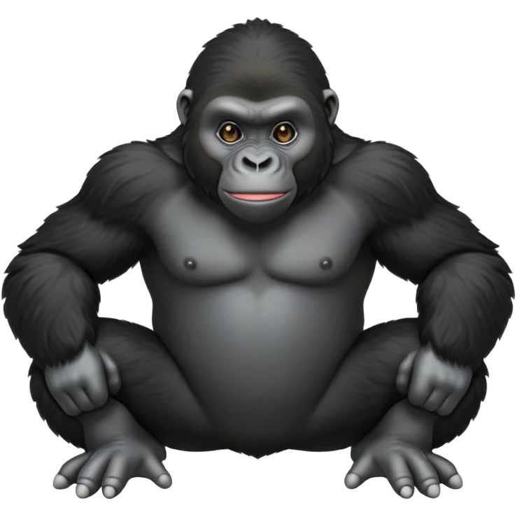 cinematic-friendly relaxed young gorilla-realistic-full-body-crouched on all fours on knuckles-emoji,-poised-with-confidence,-massive-arms-hanging-slightly-forward,-head-tilted-thoughtfully,-thick-black-fur, friendly ,-simplified-yet-realistic emoji