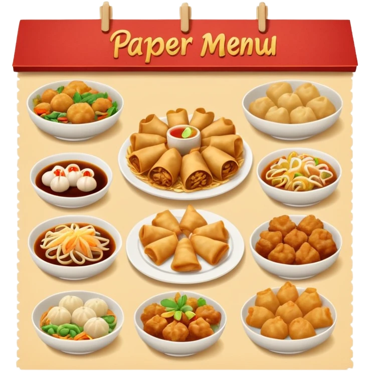 Paper menu with Chinese dishes emoji