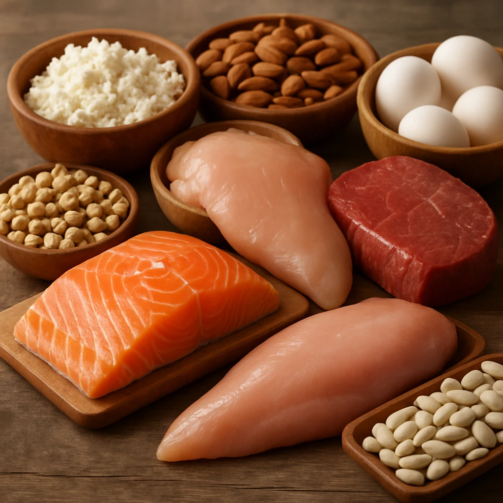 realistic representation of assorted protein foods, natural colors, inviting appearance, photographic style emoji