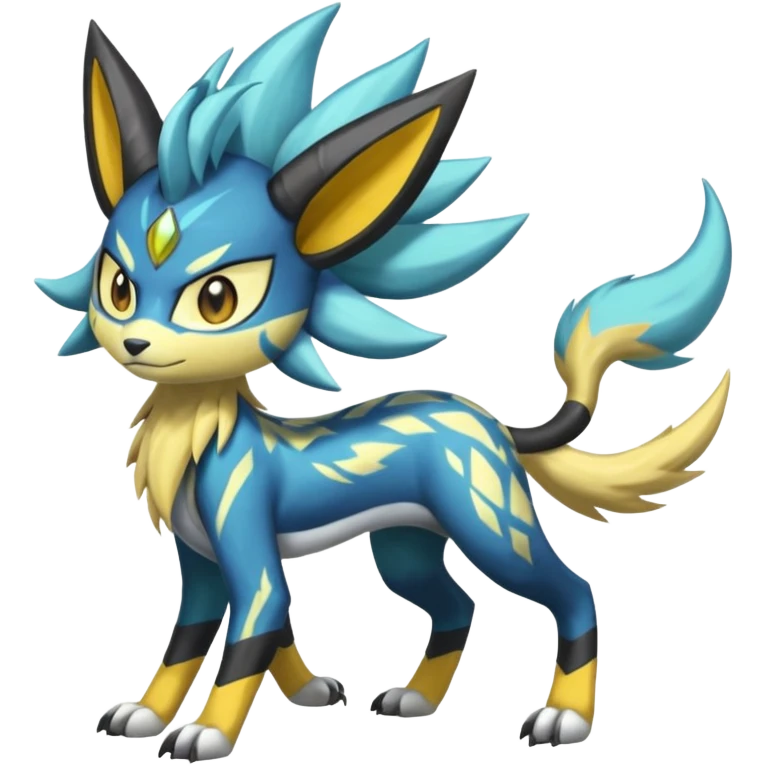 Feral Scaly Striking Slaying Badass Evil Handsome Lightning-patterned Zig-zagged buzzy fuzzy Meloetta-Renamon-Zeraora-Luxray-Cobalion-Suicune-Vernid-fusion-hybrid-creature, full body  emoji