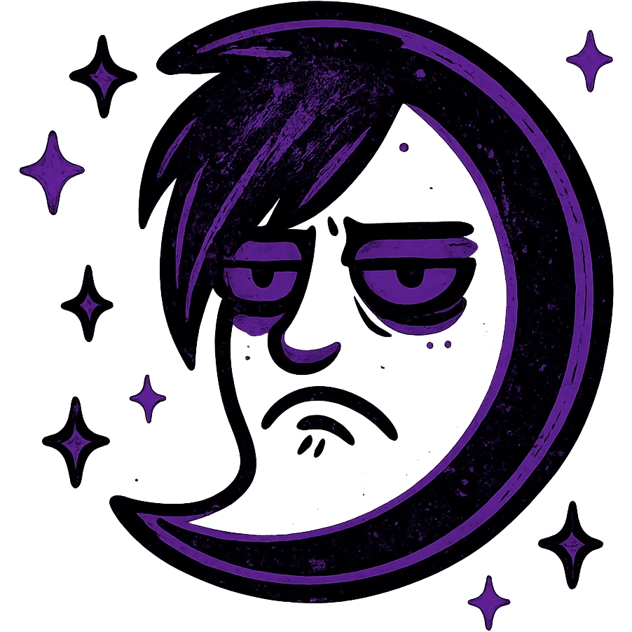 emo moon with stars, black and purple, no background emoji