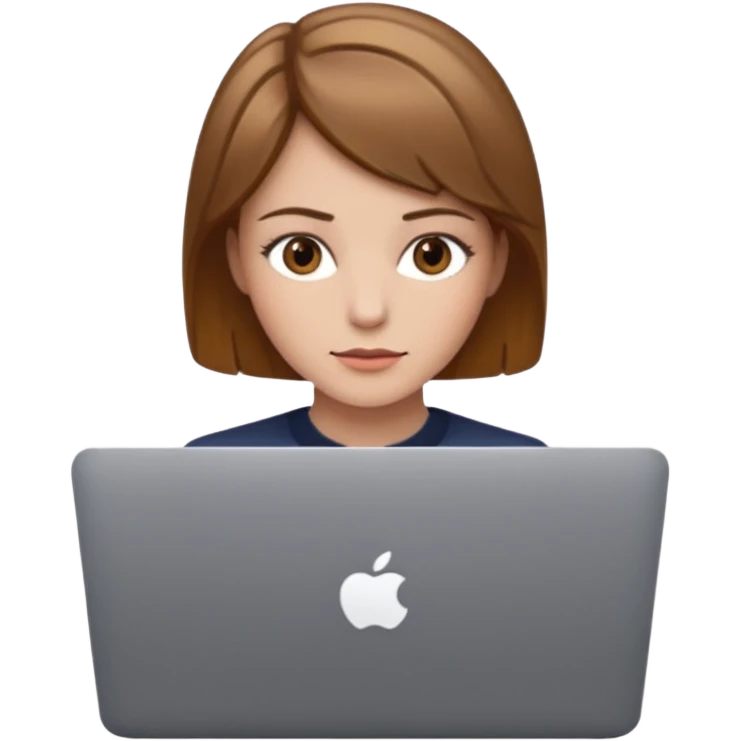 macbook pro woman short light brown hair hazel eyes emoji