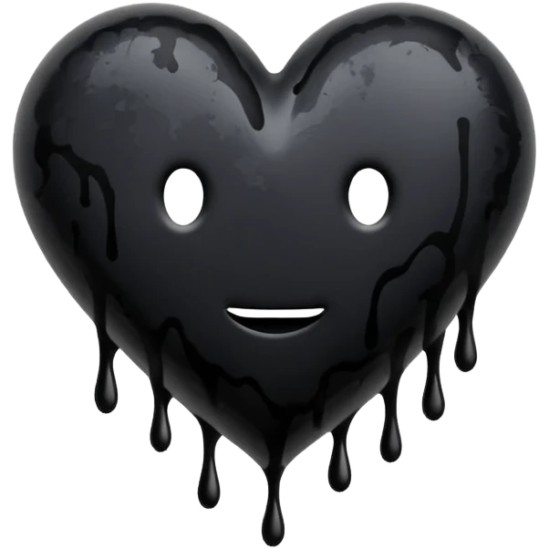 black ink blob heart emoji with ink streaks, isolated on white background, grunge emoji