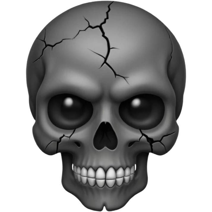 iOS style emoji, dark fantasy skull, cracks, black smoke from eyes, soft light, stylized emoji