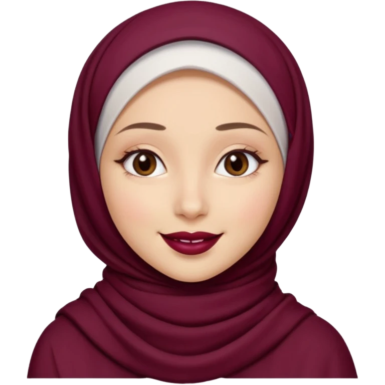 A girl with hijab more white than tan less than pale with maroon lipstick smiling emoji