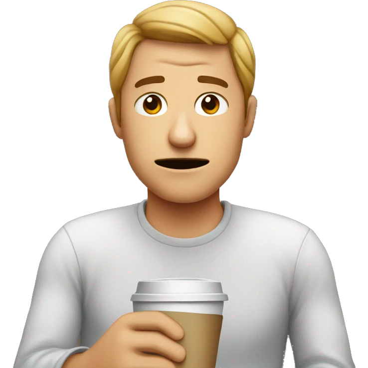 An normal emoji tired with a coffee cup in his hands emoji