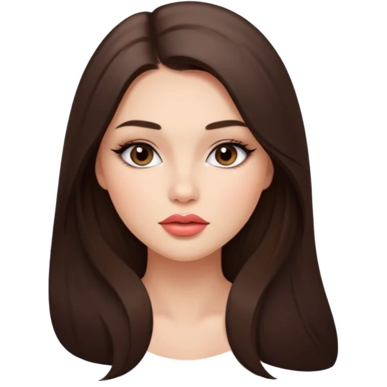 Sexy beautiful girl with clean makeup, plump neutral lips and long brunette straight hair emoji