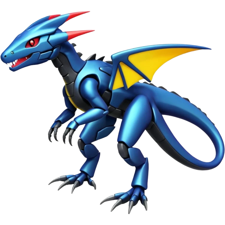 Shiny futuristic colorful Heliolisk-Salandit-Cyclizar-Genesect-Pokémon, full body emoji