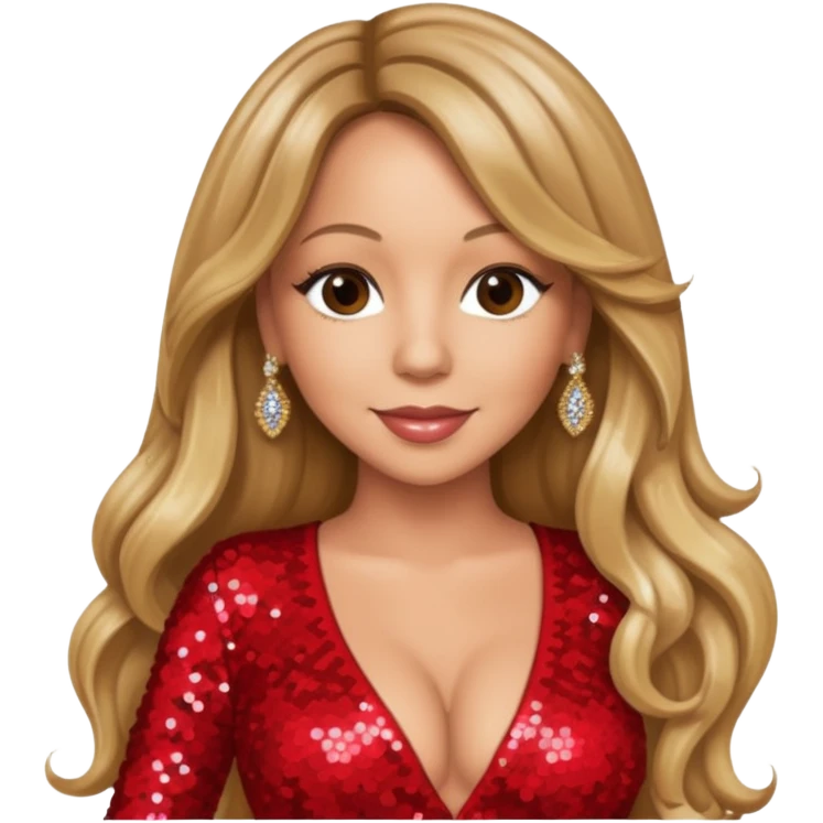 Mariah Carey with long dark blonde hair, red sequin outfit emoji