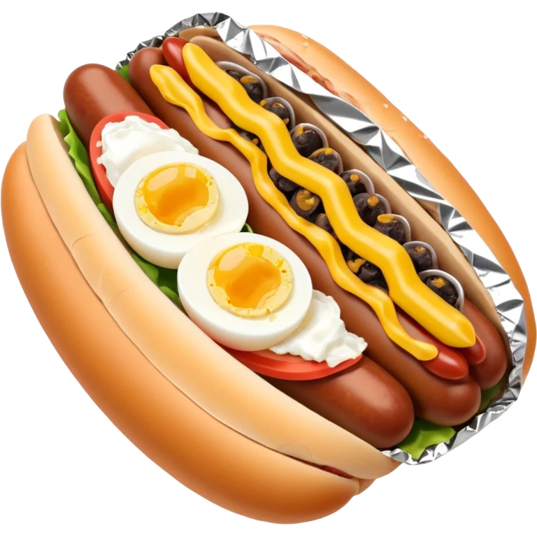 steamed ground pork with raisins, sliced boiled egg, and hotdog wrapped in foil emoji