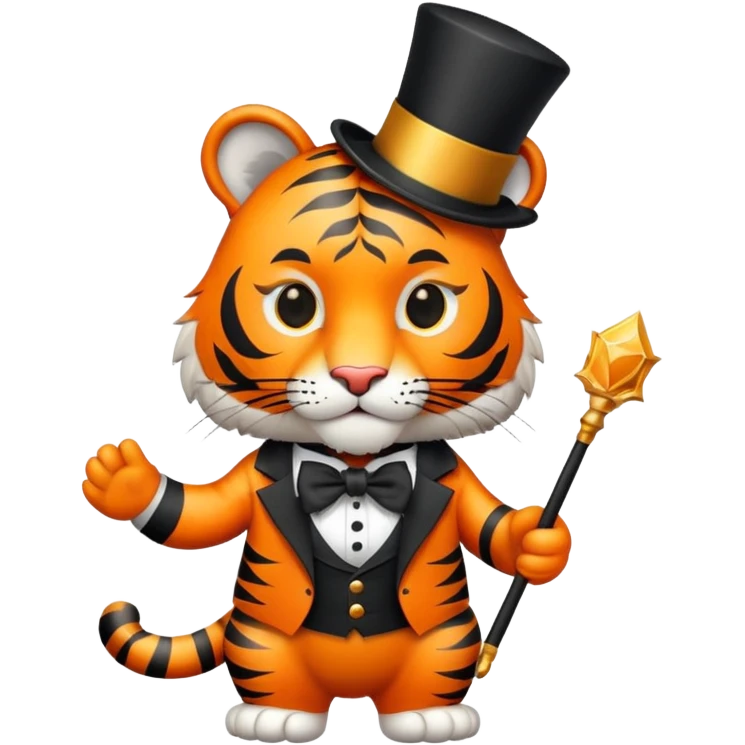 Tiger magician with wand and top hat emoji