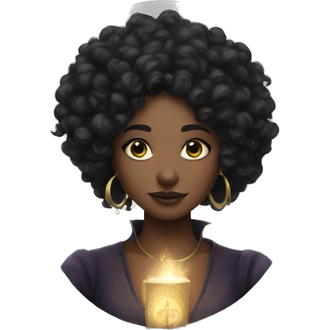 A white women with black curly hair holding tarot cards emoji