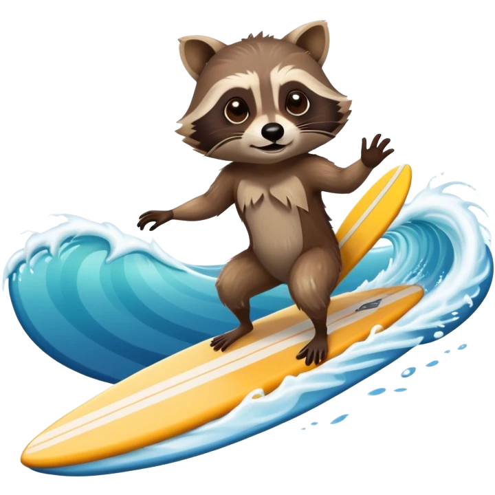 Racoon surfing on a surfboard emoji