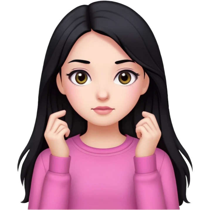 Black hair wave long hair Black eyes Pink clothes Girl emoji