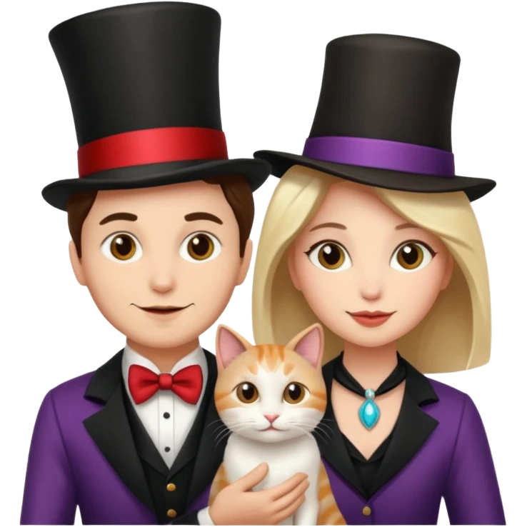 magician couple and their pet cat emoji