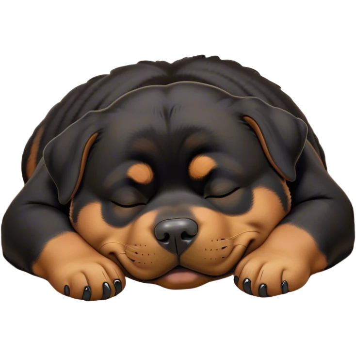Cinematic Meme-Worthy Chubby Sleeping Rottweiler Portrait Emoji, Head resting peacefully with a contented smile, featuring a delightfully chubby build and a luxuriously soft black and tan fur, eyes shut in a serene nap, Simplified yet hilariously adorable features, highly detailed, glowing with a soft, drowsy light, high shine, relaxed and utterly lovable, stylized with an air of playful laziness, bright and endearing, soft glowing outline, capturing the essence of a comically sleepy guardian, so meme-worthy it feels like it could instantly become the next viral sensation of adorable slumber! emoji