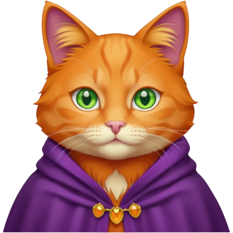 pussy orange cat green eyes, in purple cloak emoji