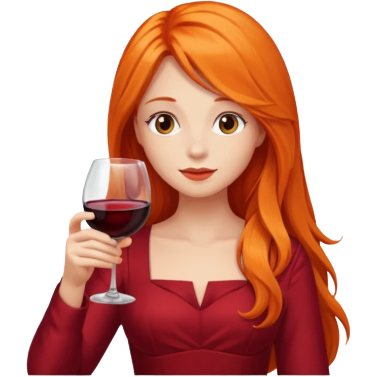 orange long hair drinking wine, dress red emoji