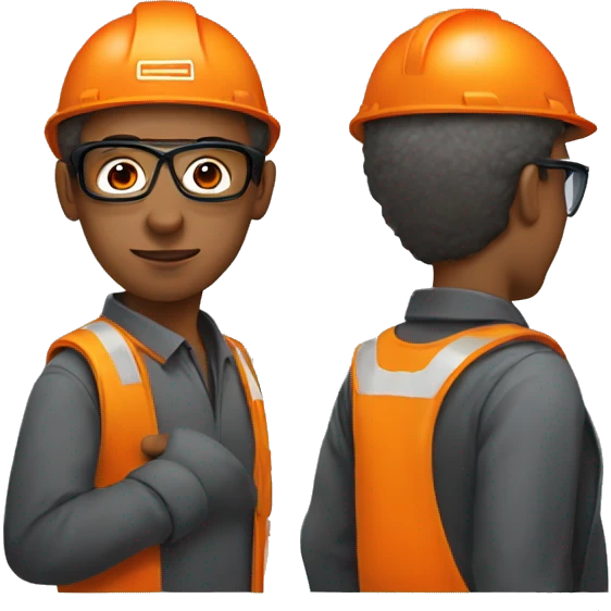 Young man with safety orange helmet, glases and earplugs emoji
