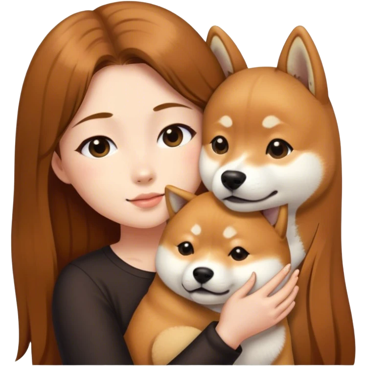 girl long brown hair with with is Shiba Inu emoji