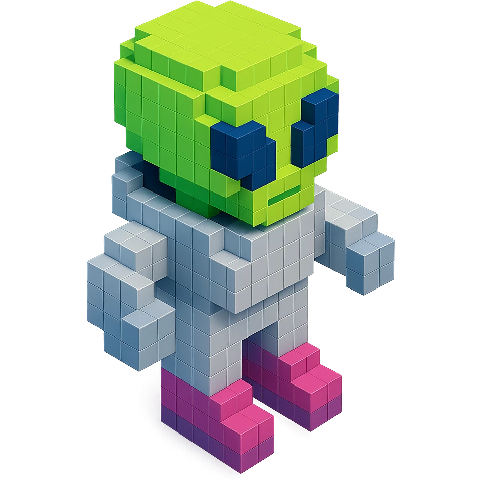 alien in a silver spacesuit, isometric view emoji