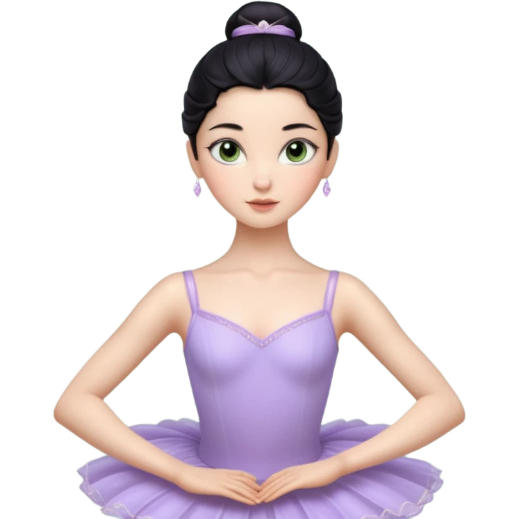 Cinematic Realistic ballerina Light Purple Portrait, depicted with lifelike skin texture, subtle rosy undertones, and soft natural lighting that enhances the gentle contours of her face. Her intricately detailed sweet black hair is elegantly styled, green eyes emoji