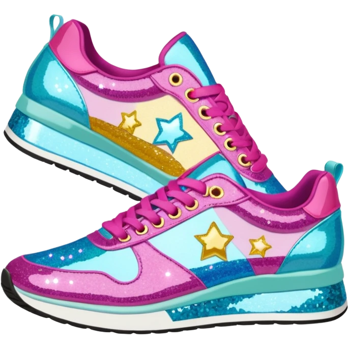 Realistic, detailed, betsy Johnson designer, sparkly womens pair of sneakers, side view emoji