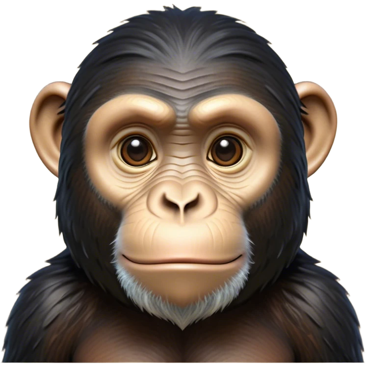 Cinematic Noble Chimpanzee Portrait Emoji, Poised and wise, with a lean, agile build adorned with textured fur and deep, thoughtful eyes, Simplified yet sharp and sophisticated features, highly detailed, glowing with a soft, contemplative glow, high shine, intelligent and vigilant, stylized with an air of primate regality, focused and attentive, soft glowing outline, capturing the essence of a watchful guardian that feels as though it could step out of the screen with effortless authority! emoji