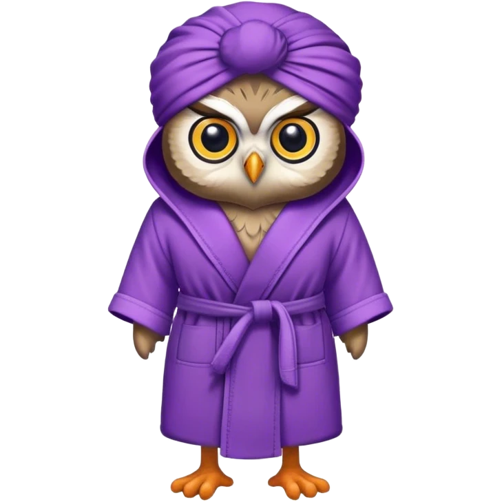 owl in purple bathrobe and purple slippers and purple turban emoji
