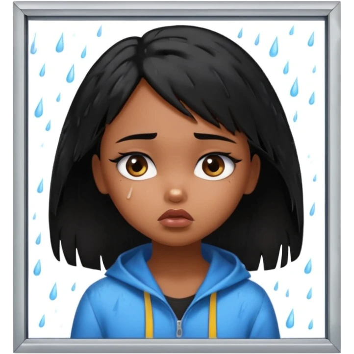 generate a pretty bratz brown skinned girl with messy black hair looking out of the rainy window, looking very sad. SIDE ANGLE emoji