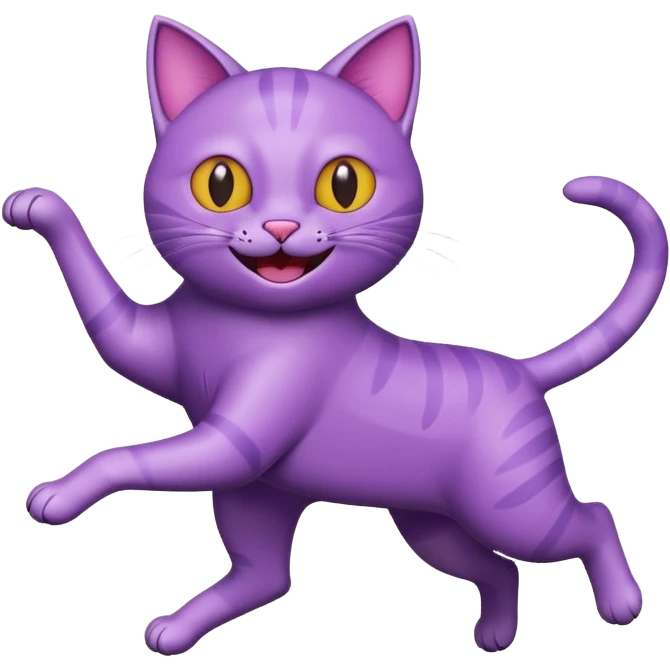 funny purple cat jumping after a fly more thin cat, more stylised cat less realistic emoji