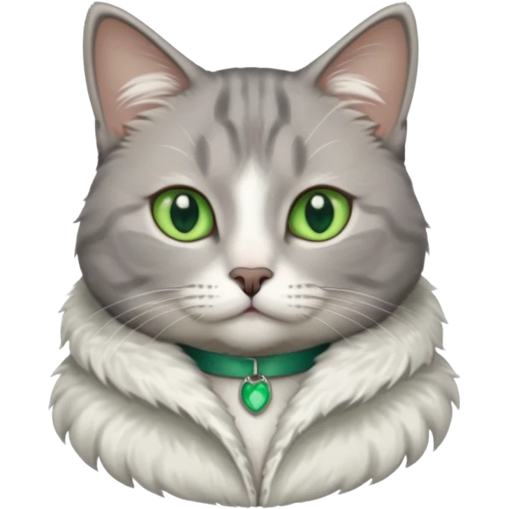 beautiful female grey cat with green eyes, white paws and white chest emoji
