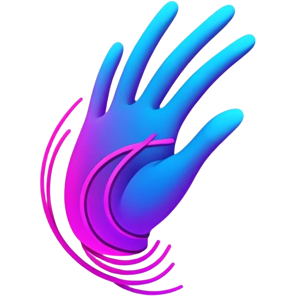 A futuristic abstract logo with curved dynamic lines resembling a subtle hand motion, glowing neon gradients, minimal and modern emoji