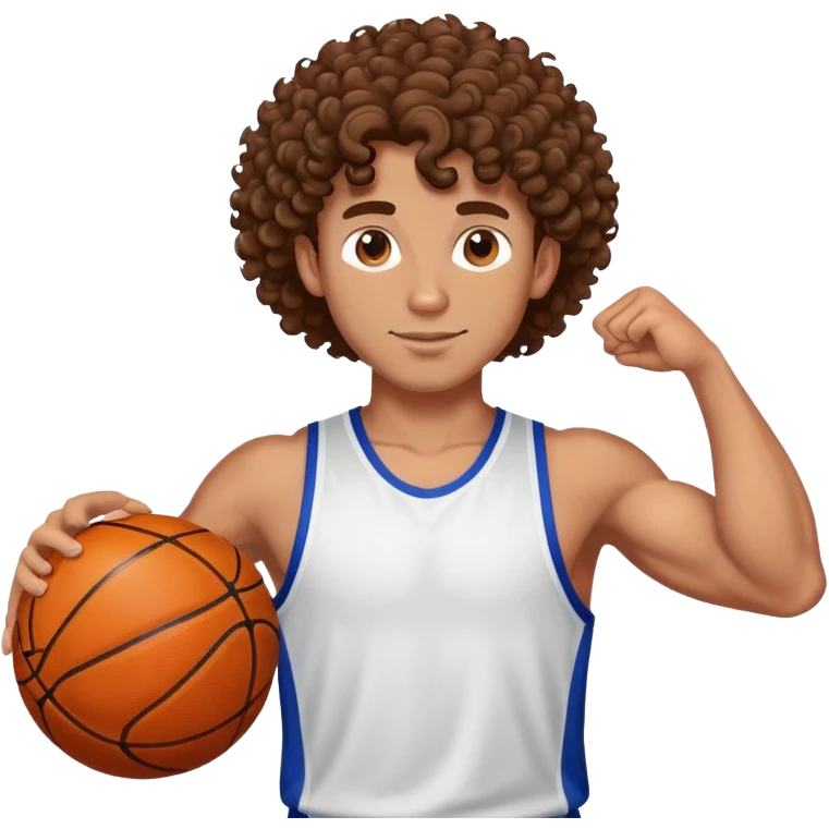 Very good looking buff athlete man with basketball curly brown hair  emoji