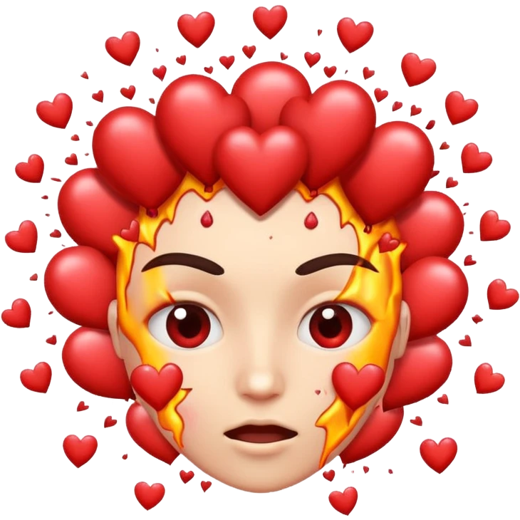 face exploding hearts with hearts of different sizes emoji