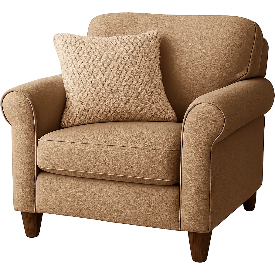 cozy armchair with a knitted pillow, inviting emoji