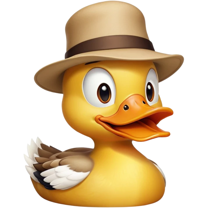 duck with crazy expression wearing a tiny hat, beak wide open emoji