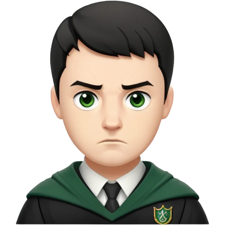 Jamie Yeates is Marcus Flint in harry potter, wear hogwarts slytherin uniform, short black hair, bulky face, often scowling or looking grumpy emoji