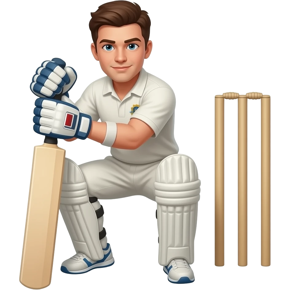 wicket keeper back to wickets with out bat and squat pose emoji