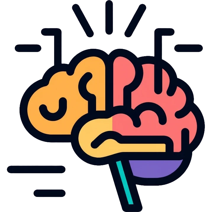 brain with digital circuits and text symbols emoji