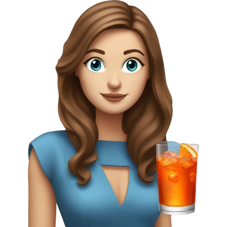 white girl with long brown hair and with blue eyes drinking an Aperol Spritz  emoji