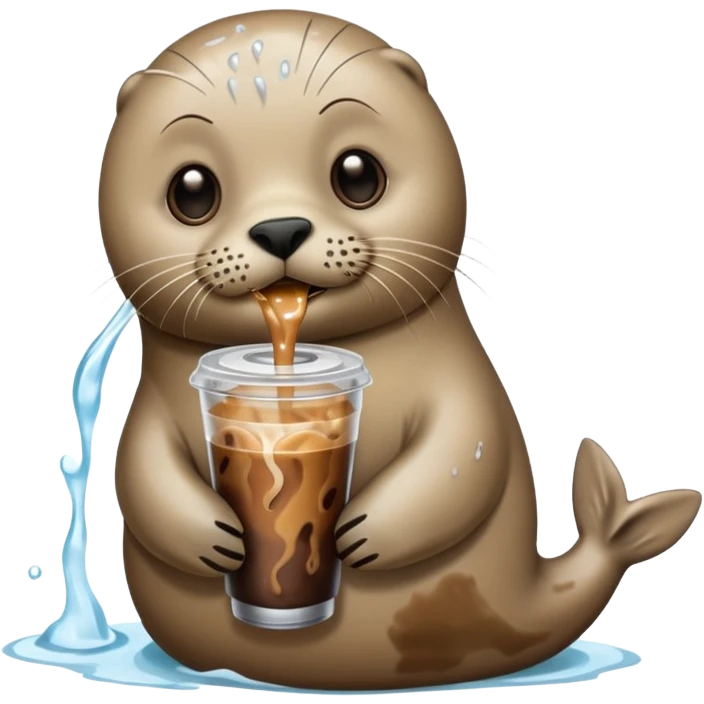 Seal with iced coffee emoji