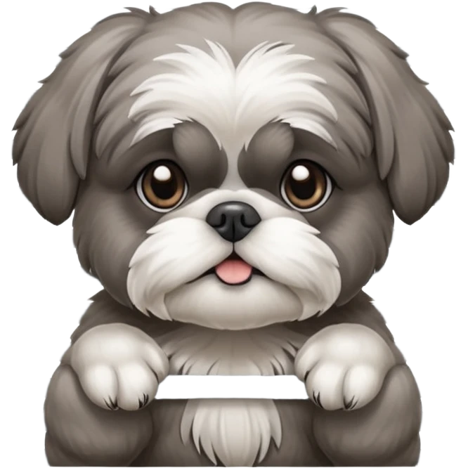 cute all grey shih tzu peeking through window blinds with one paw holding down the shade behind the shade emoji