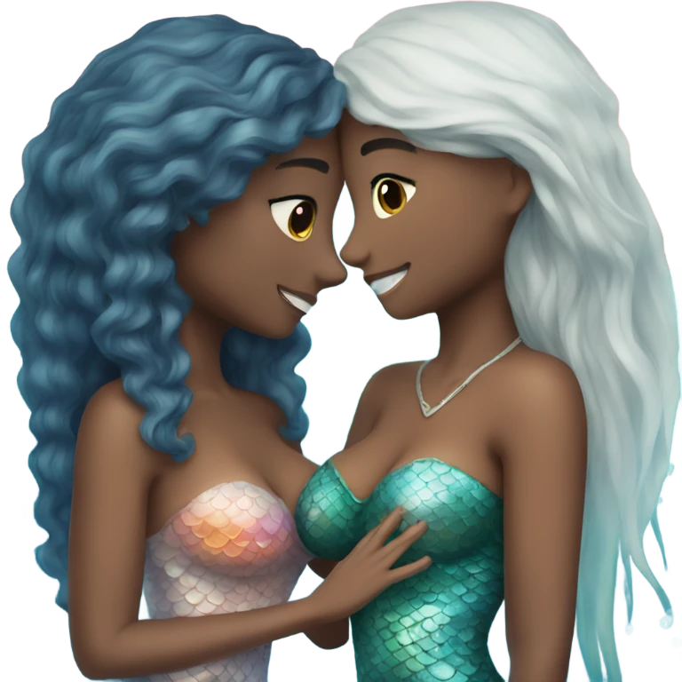 two mermaids in love with a heart emoji