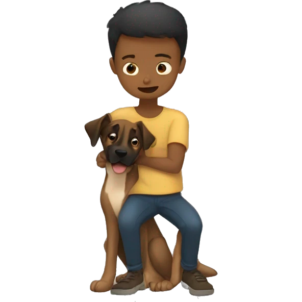 boy who hugs his Malinois tightly because he is afraid emoji