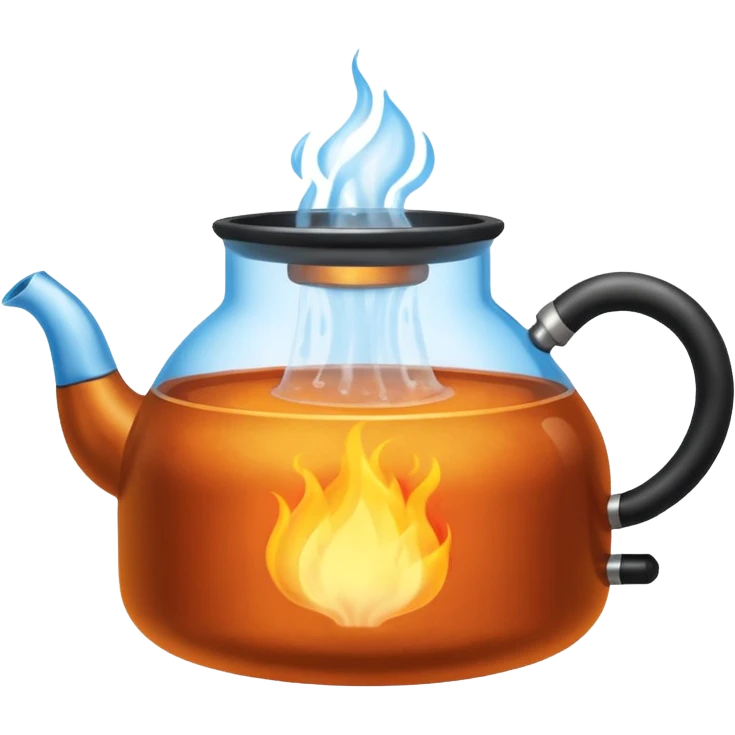 a small pot or kettle filled with water placed on fire, the water is boiling intensely with visible steam and bubbles rising, bright lighting, clean white background



 emoji